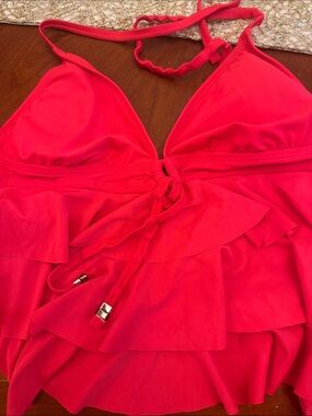 Catalina Bright Red Ruffle Bandeau Swim Top